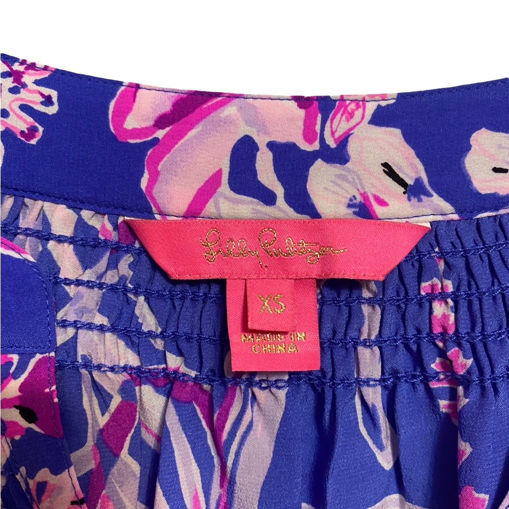 Lilly Pulitzer Elsa 100% Silk Top “Iris Blue Wild Within” Women’s Size Xs View 3